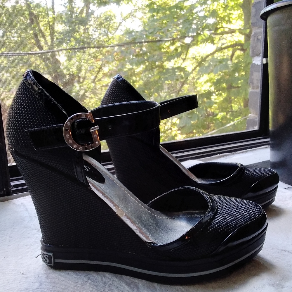 Guess Stylish Black Wedge Heels